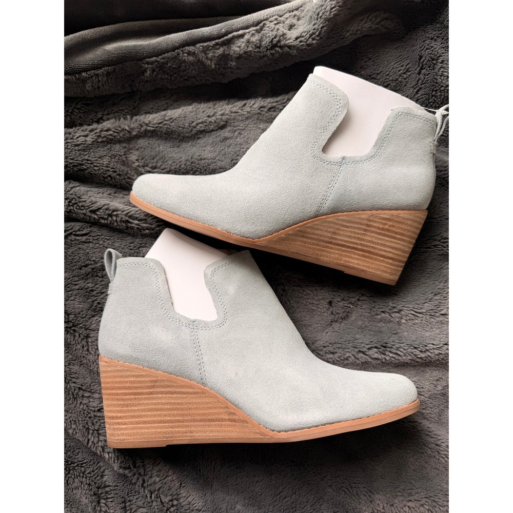 NEW TOMS Kallie‎ Wedge Bootie Women Size 11 Stone Grey Suede Cutout Ankle Boots
